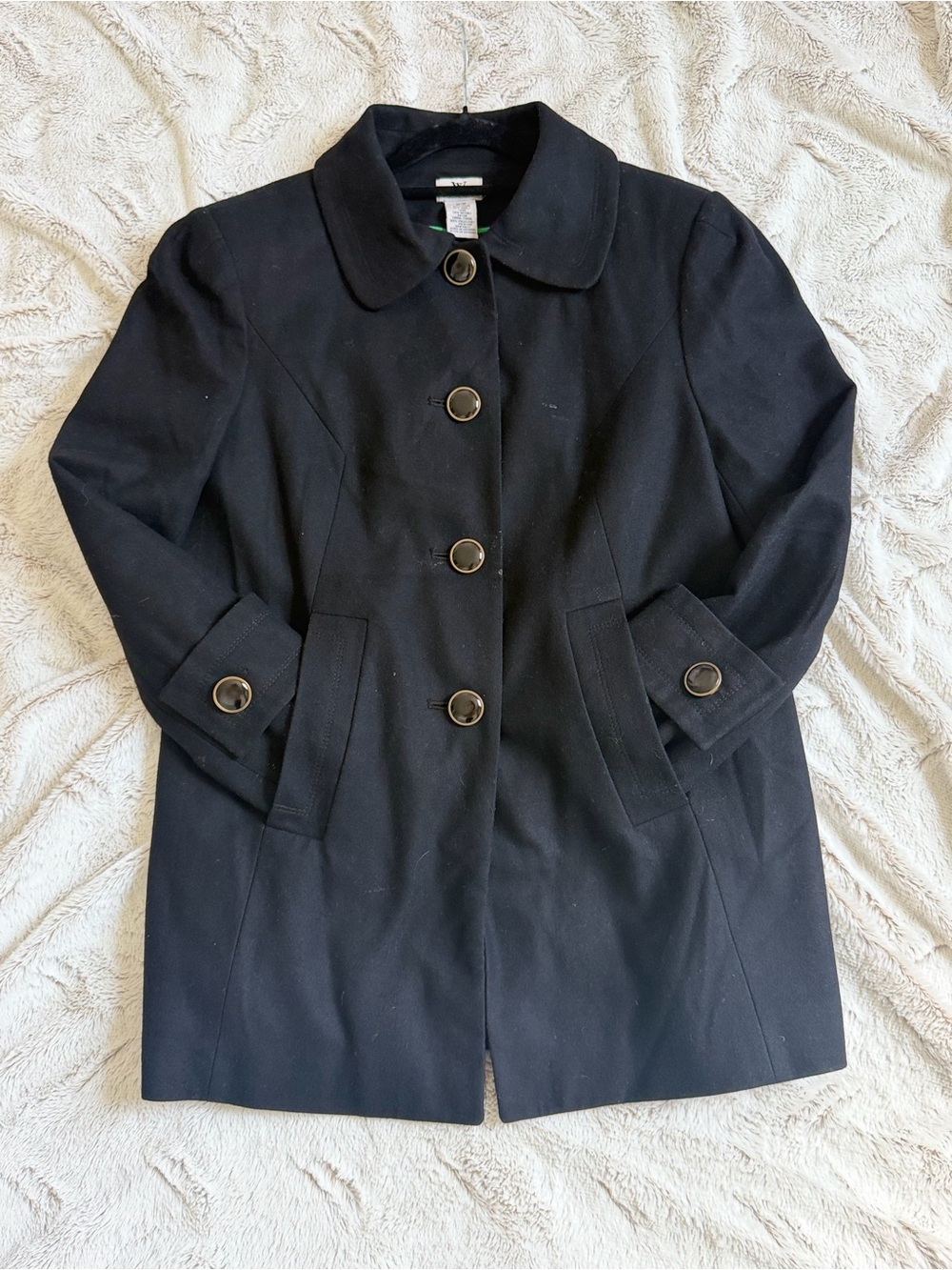 Worthington Black Single-Breasted Pea Coat with Button Accents
